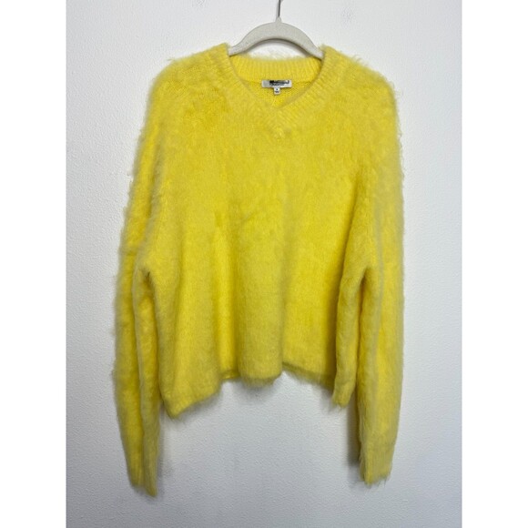 Madewell Size M Brushed V-Neck Sweater Heather Lemon Pullover Alpaca Wool NWT - Picture 3 of 13
